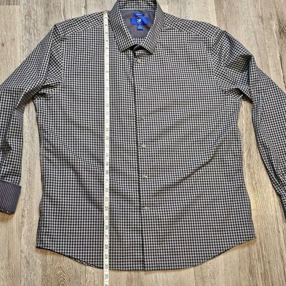 XL EGARA Men’s No-Iron Long Sleeve w/Flip Cuff Button Down Shirt Grey Check - Picture 3 of 12
